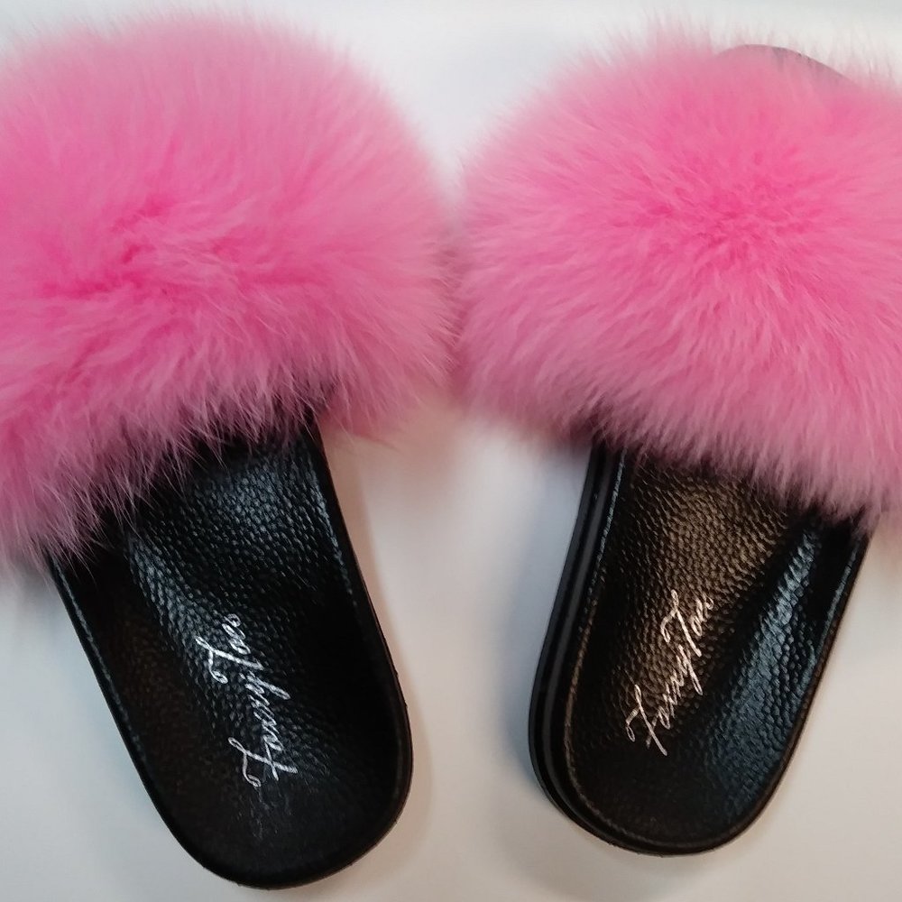 Premium Fox Fur Slides | Rose pink BAE | Foxxytoes